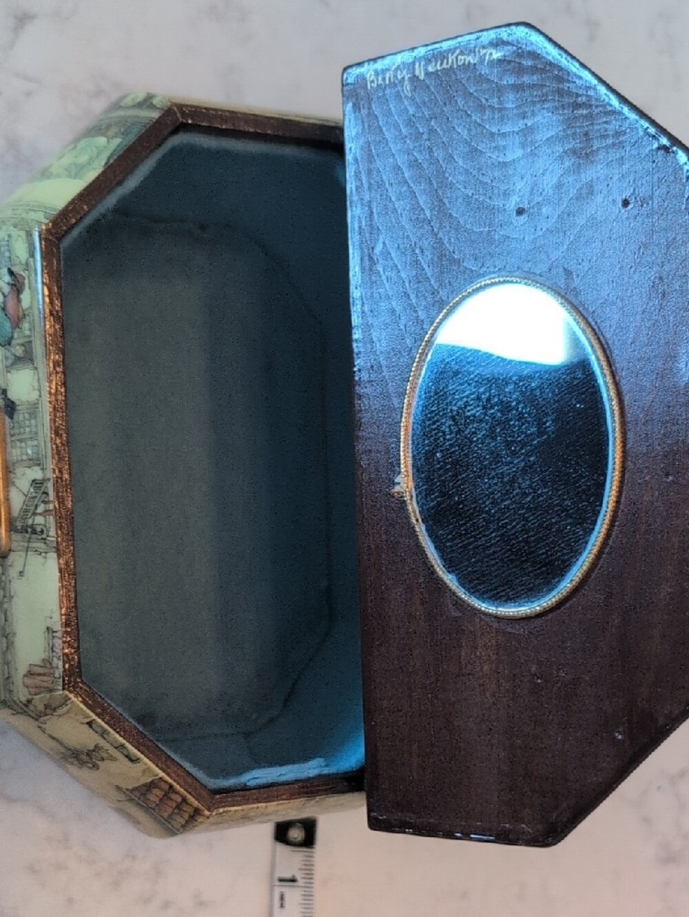 Vintage Anton Pieck Wood & Decoupage Jewelry Box Handbag - Picture 12 of 16